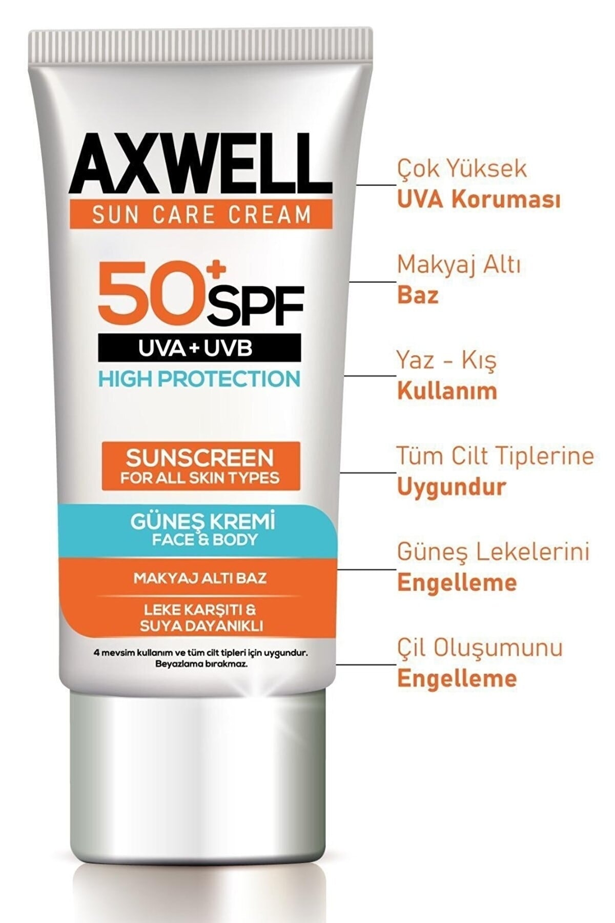 AXWELL Sun Care Cream Leke Karşıtı Güneş Kremi Çok Yüksek Koruma 50+ Spf 50ml