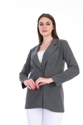 Kadın Antrasit Çizgili Düğme Detaylı Blazer Ceket CKT00000000014