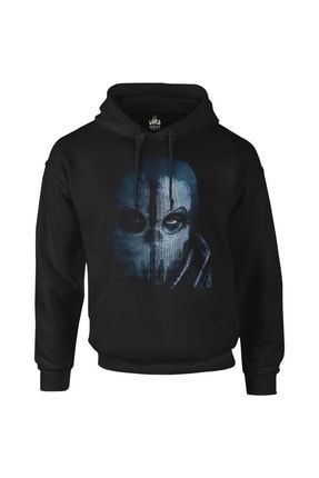 Erkek Siyah Call of Duty Ghosts Mask Fermuarsız Kapşonlu Sweatshirt PH-823