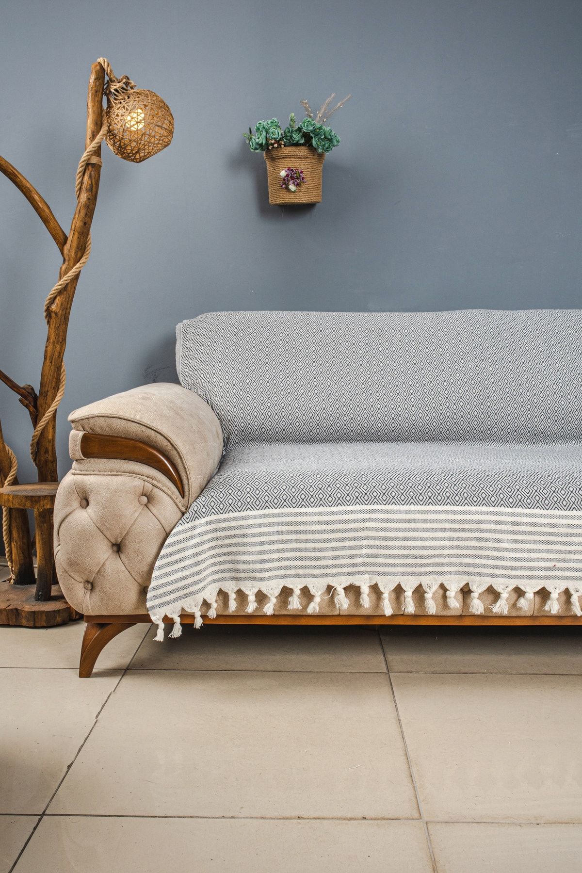 Eren Home-Natural Hand Tied Sofa Cover Dark Gray 170x220 2