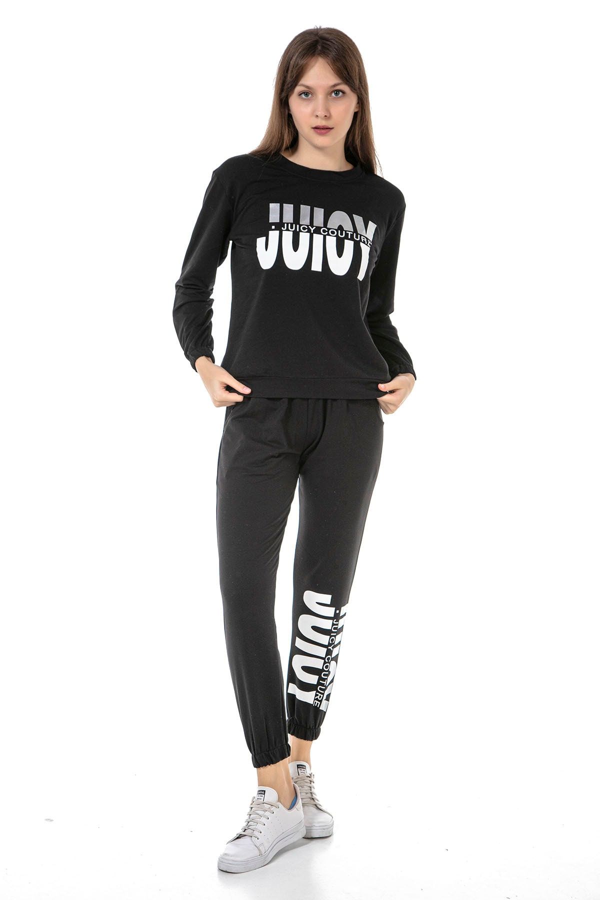 VISHENKA Women s Juicy Text Printed 2 Thread Black Color Tracksuit