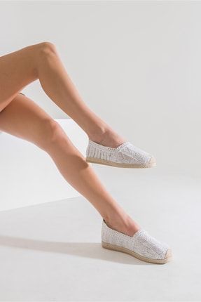 Kadın Hülya Beyaz Espadril Örgü Detaylı Ayakkabı GMOA-00001