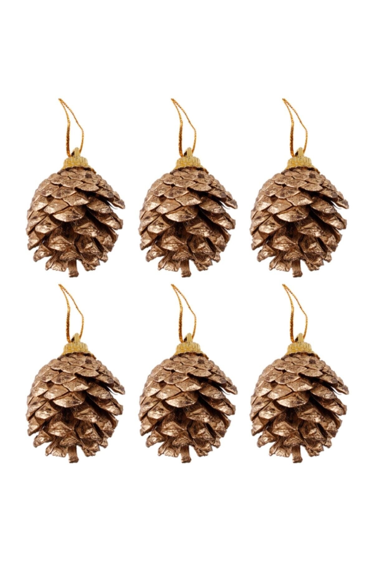 Topyekünparti 6 Adet Gold Simli Yılbaşı Minik Kozalak Ağaç Süsü