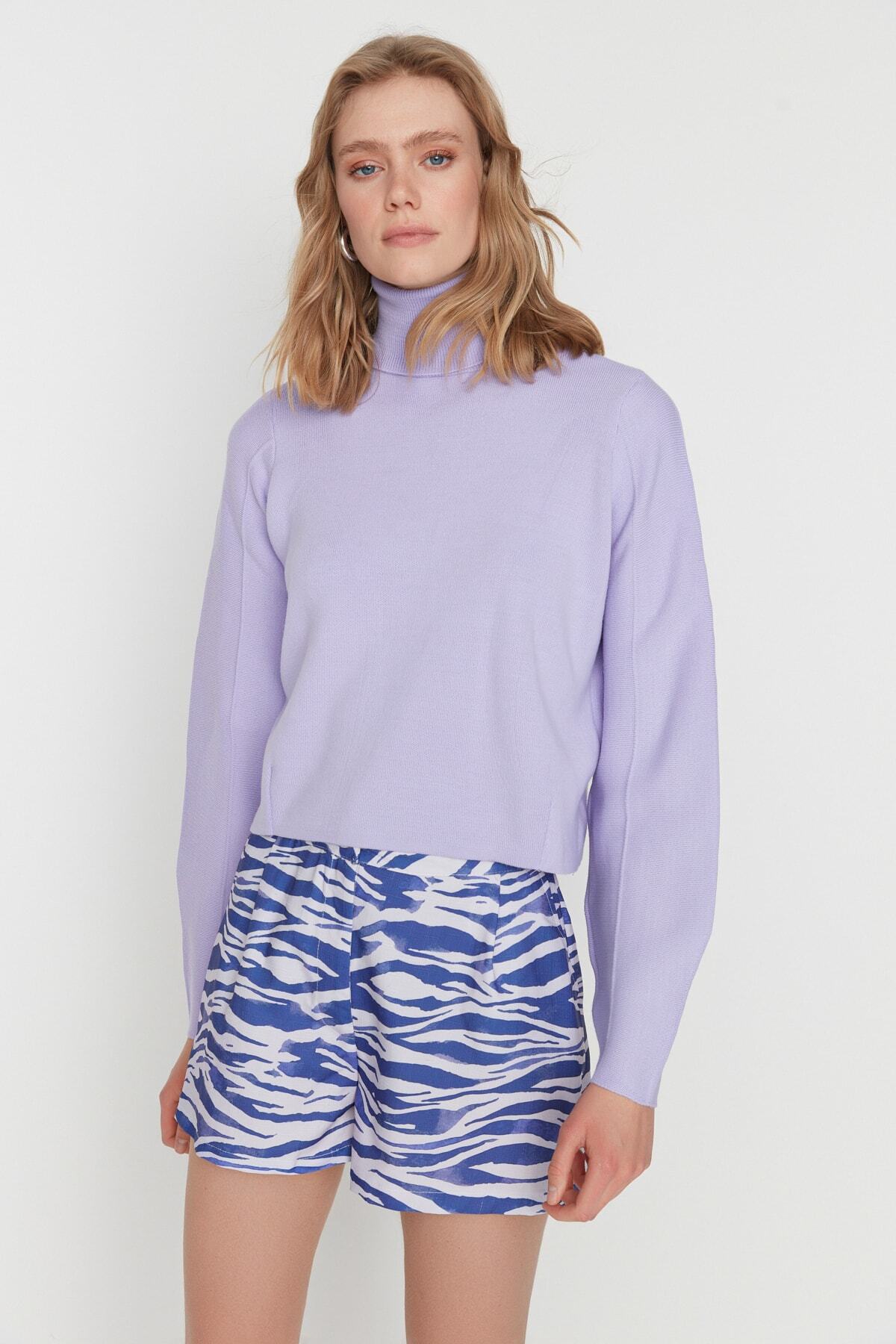 Trendyol Collection-Lila Basic Rollkragenpullover TWOAW21KZ0485 3