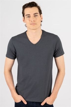 Slim Fit Dar Kesim V Yaka Düz Basic Kısa Kol T-shirt TS190002-52