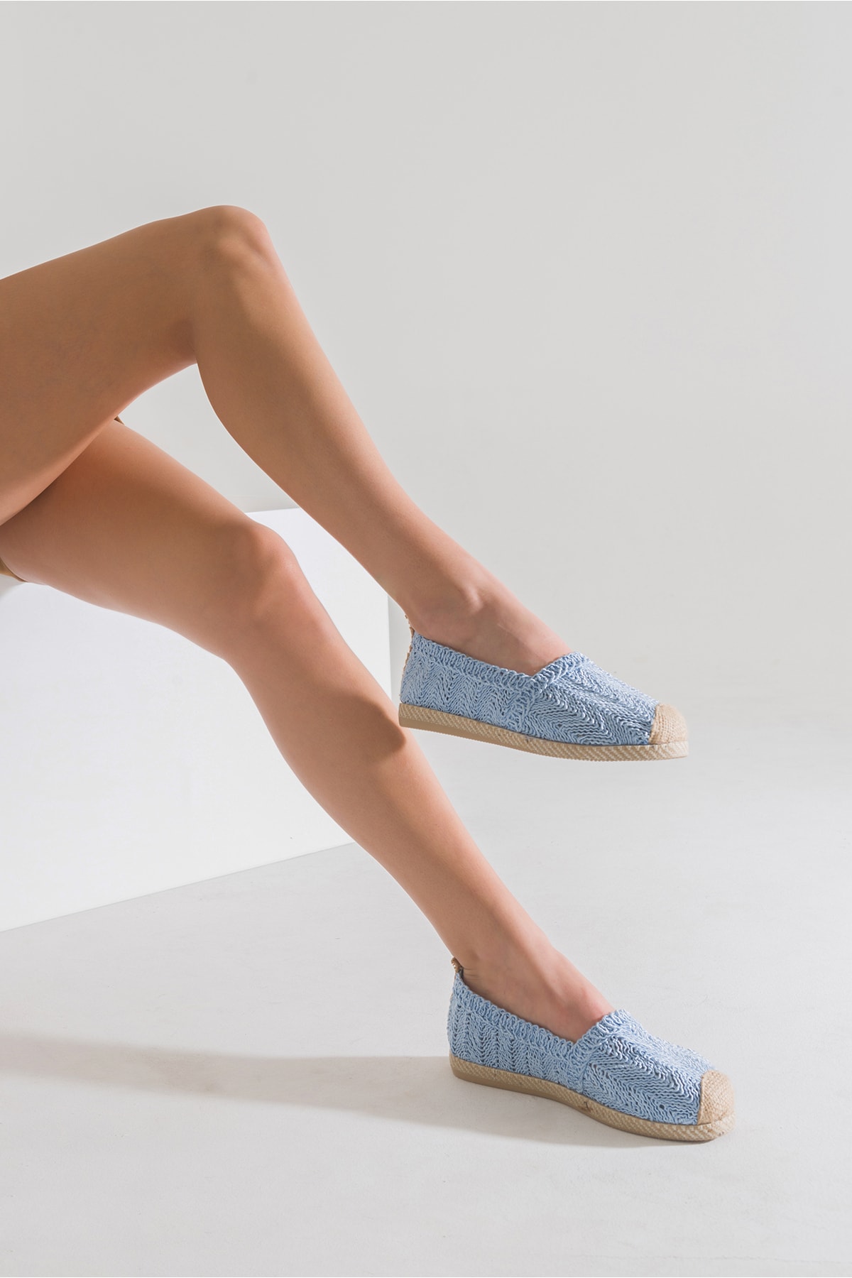 Deocept Kadın Hülya Geniş Kalıp Mavi Espadril Örgü Detaylı Ayakkabı