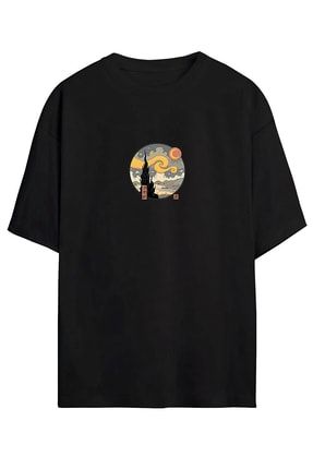 Unisex Yıldızlı Gece Van Gogh Tasarım Baskılı Tişört Premium Kaliteli Kumaş VANGOGHBASKILITISORT