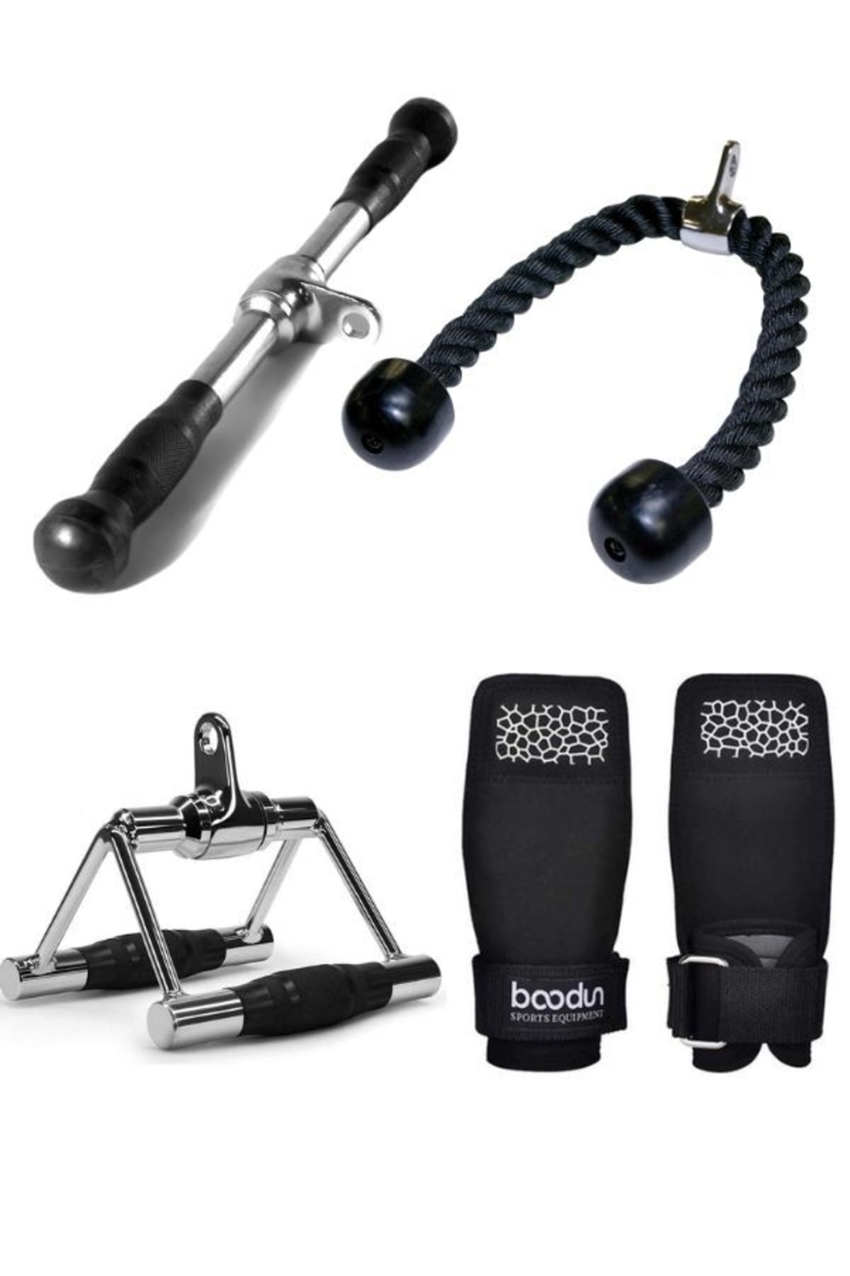 XTR Fitness Triceps Halatı + Triceps Bar + Rowing Çekiş Aparatı + Lifting Strap Eldiven