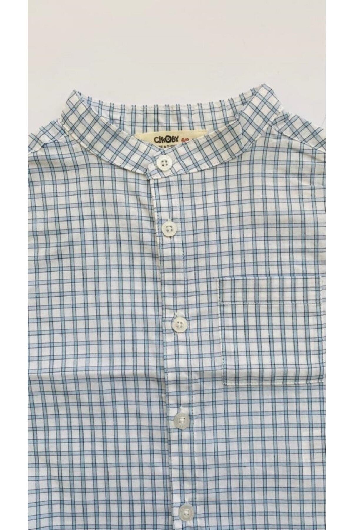 çikoby Erkek Bebek Kareli Mavi Hakim Yaka Gömlek fotoğrafı 3 (önizleme)