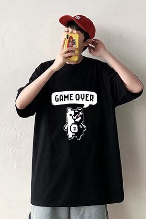 Siyah Renk Danganronpa Game Over Baskılı Unisex Anime T-shirt FRK06DNGGM