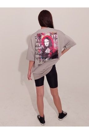 Mono Lisa Çerçeve Nakışlı Ve Baskılı Oversize T-shirt 2203ST002