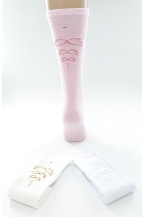 3 Lü Sıralı Kanat Desenli Kız Çocuk Diz Altı Çorap EKN0003
