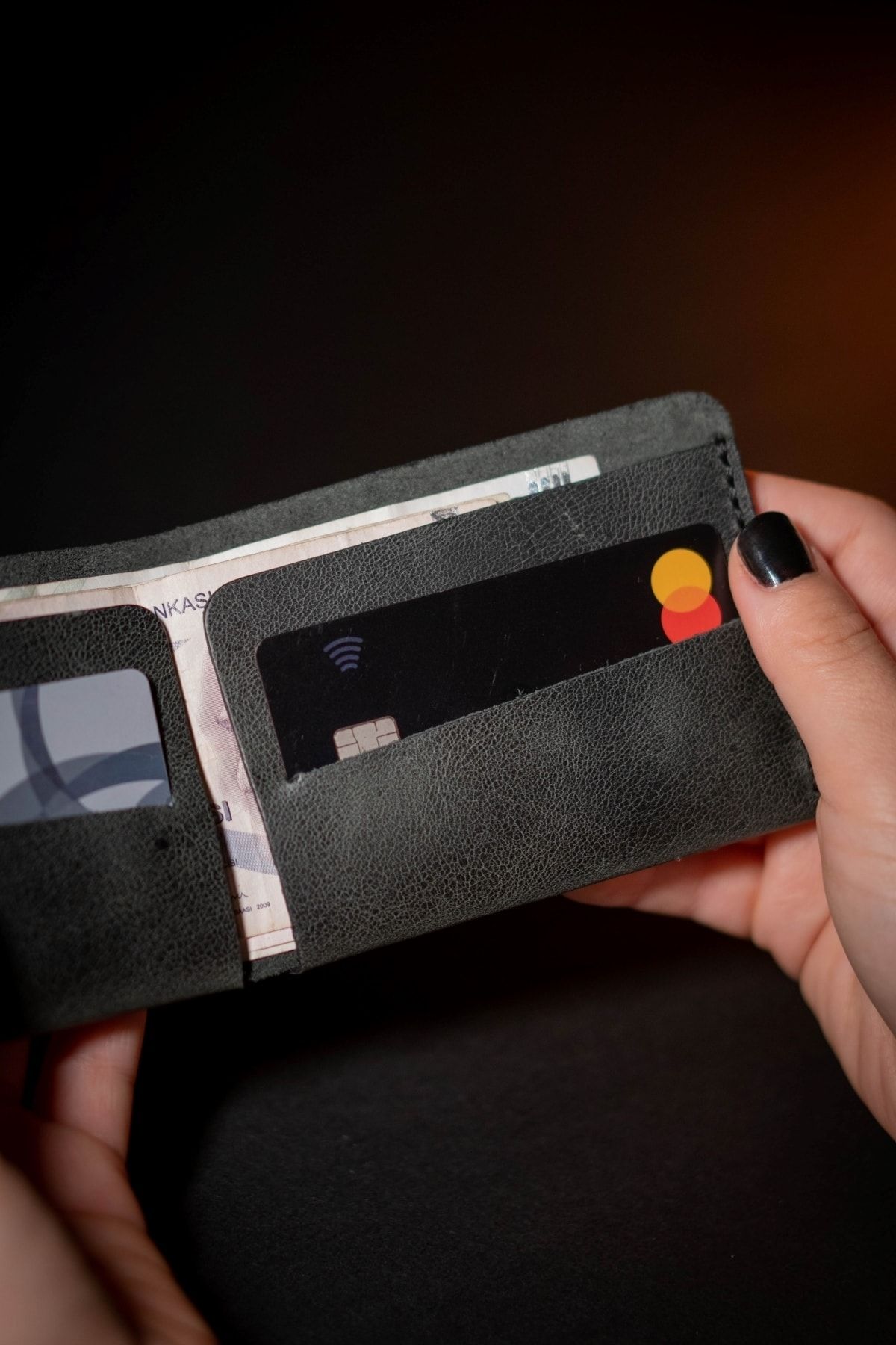 minimal X design-Minimal X Coin Purse - Anthracite - Real Leather Handmade - Simple Stylish Slim Design 7
