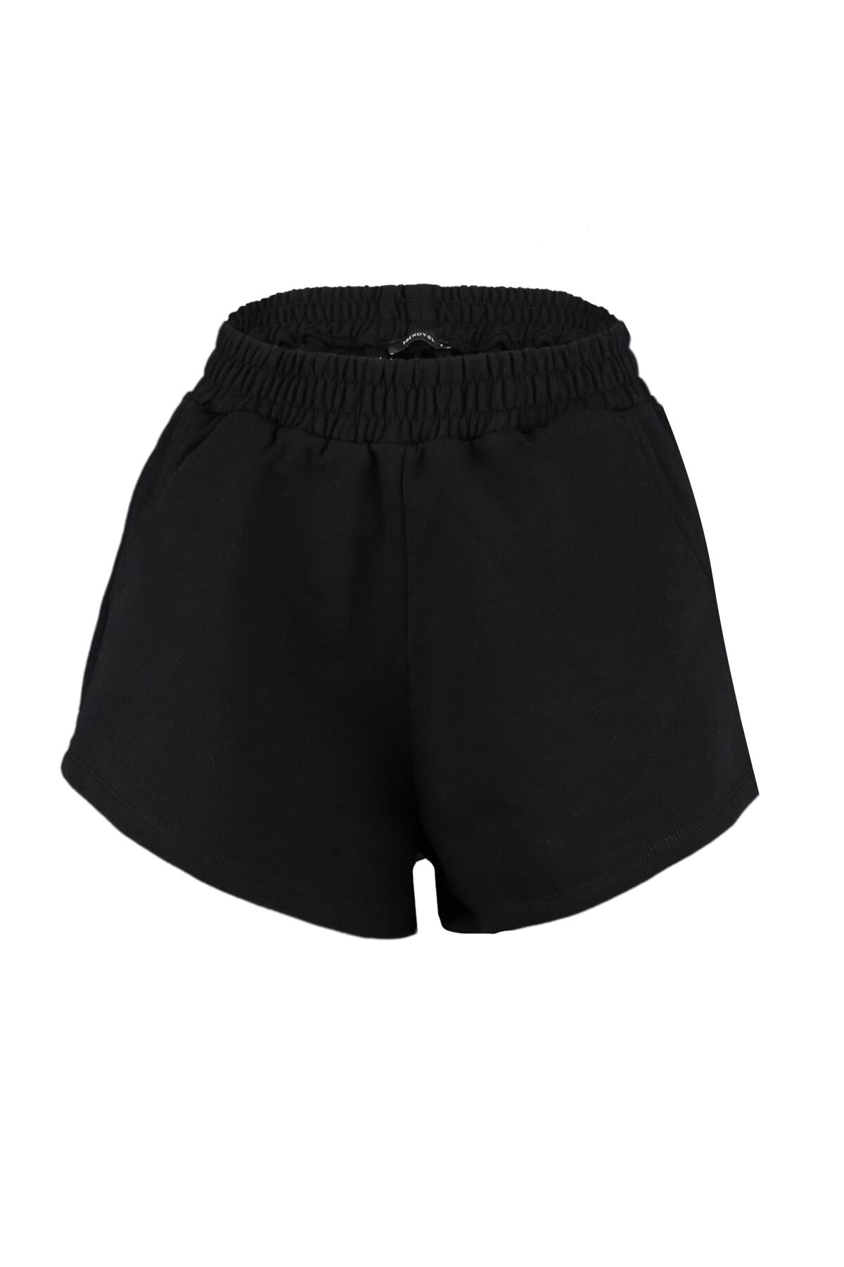 Kolekcia Trendyol-Čierne krátke flexibilné pletené šortky Regular/Normal Mold s vysokým pásom TWOSS21SR0086 6