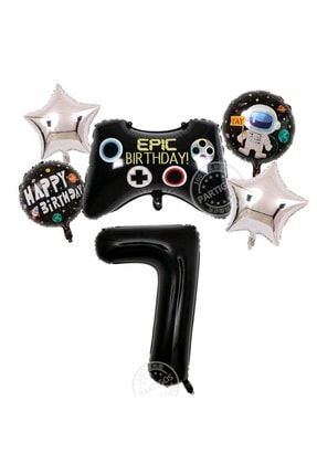 Gamer Doğum Günü 7 Yaş Balon Seti Konsol Oyuncusu 7 Rakamlı Parti Balonu 6'lı Set TYC00435070889