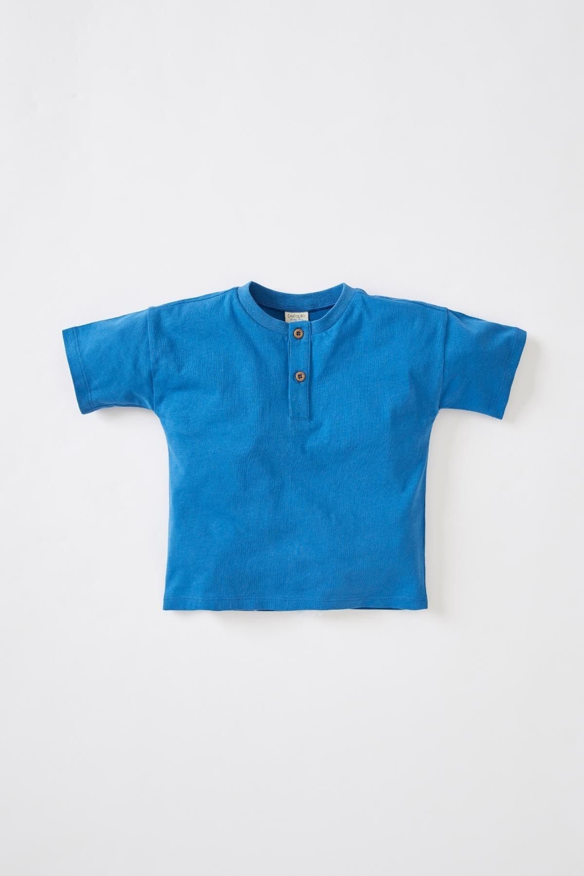 تی شرت یقه گرد دکمه دار نوزادی پسرانه دفاکتو DeFacto (برند ترکیه)