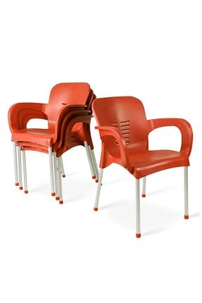 4 Adet Metal Ayaklı Plastik Sandalye Turuncu Hesapli8988