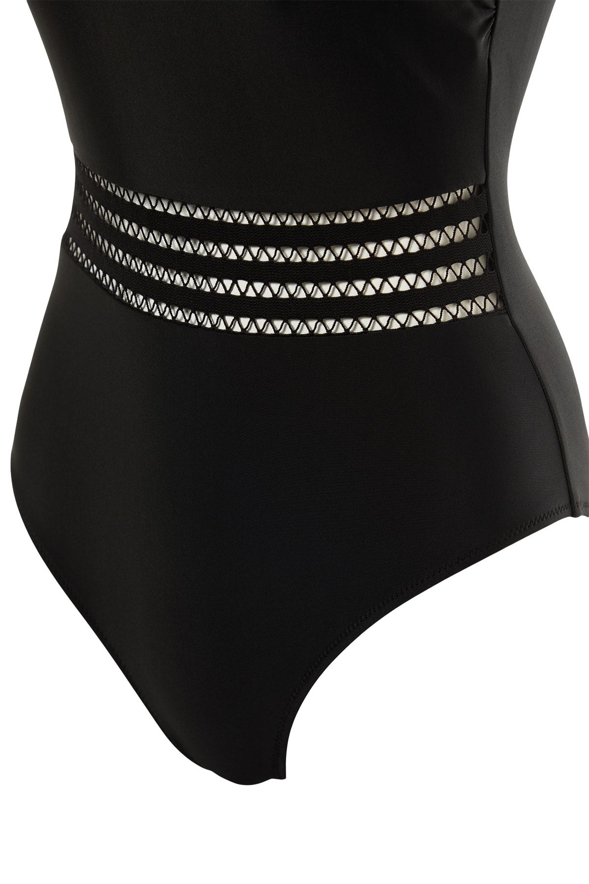 Trendyol Collection-Schwarzer, einschultriger Streifen-Accessoire, regulärer Badeanzug TBESS21MA0138 7