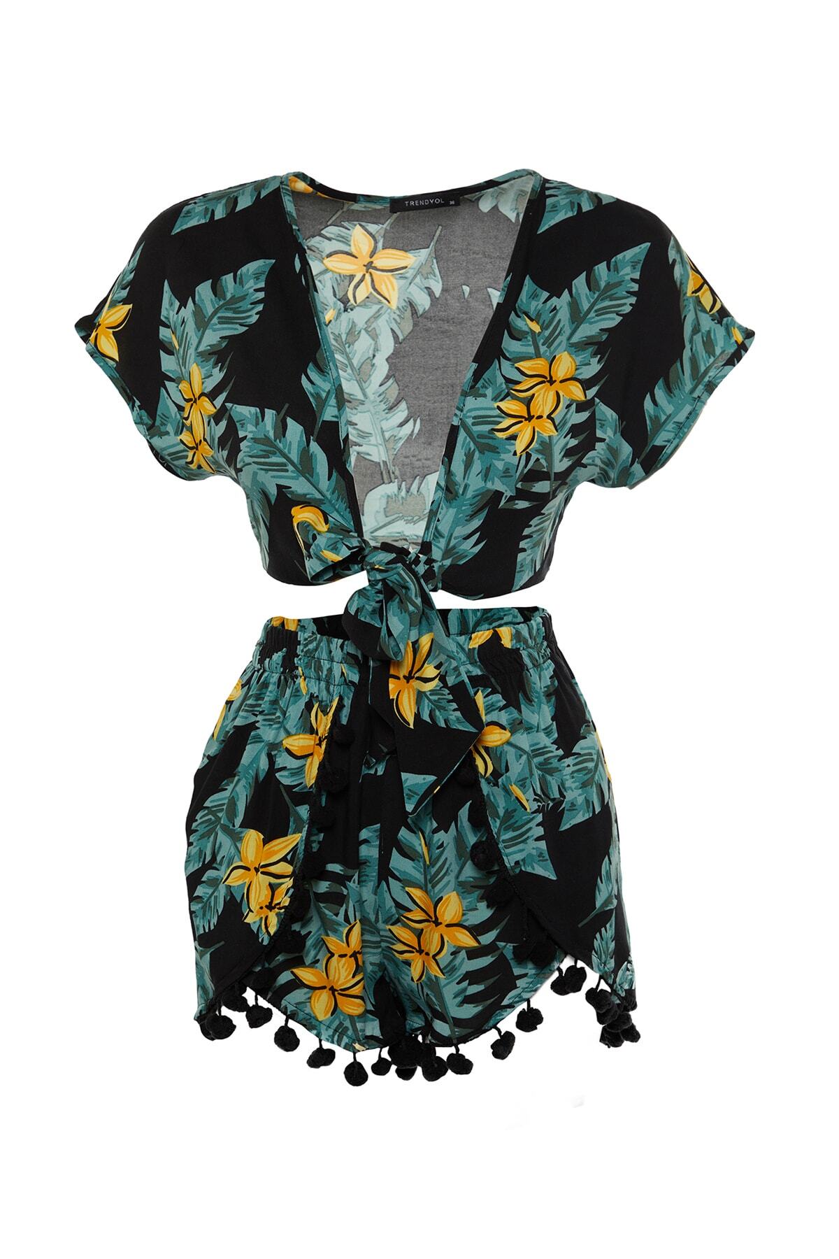 Trendyol Collection-Пляжний купальник з тропічним візерунком з помпоном TBESS19BB0257 6