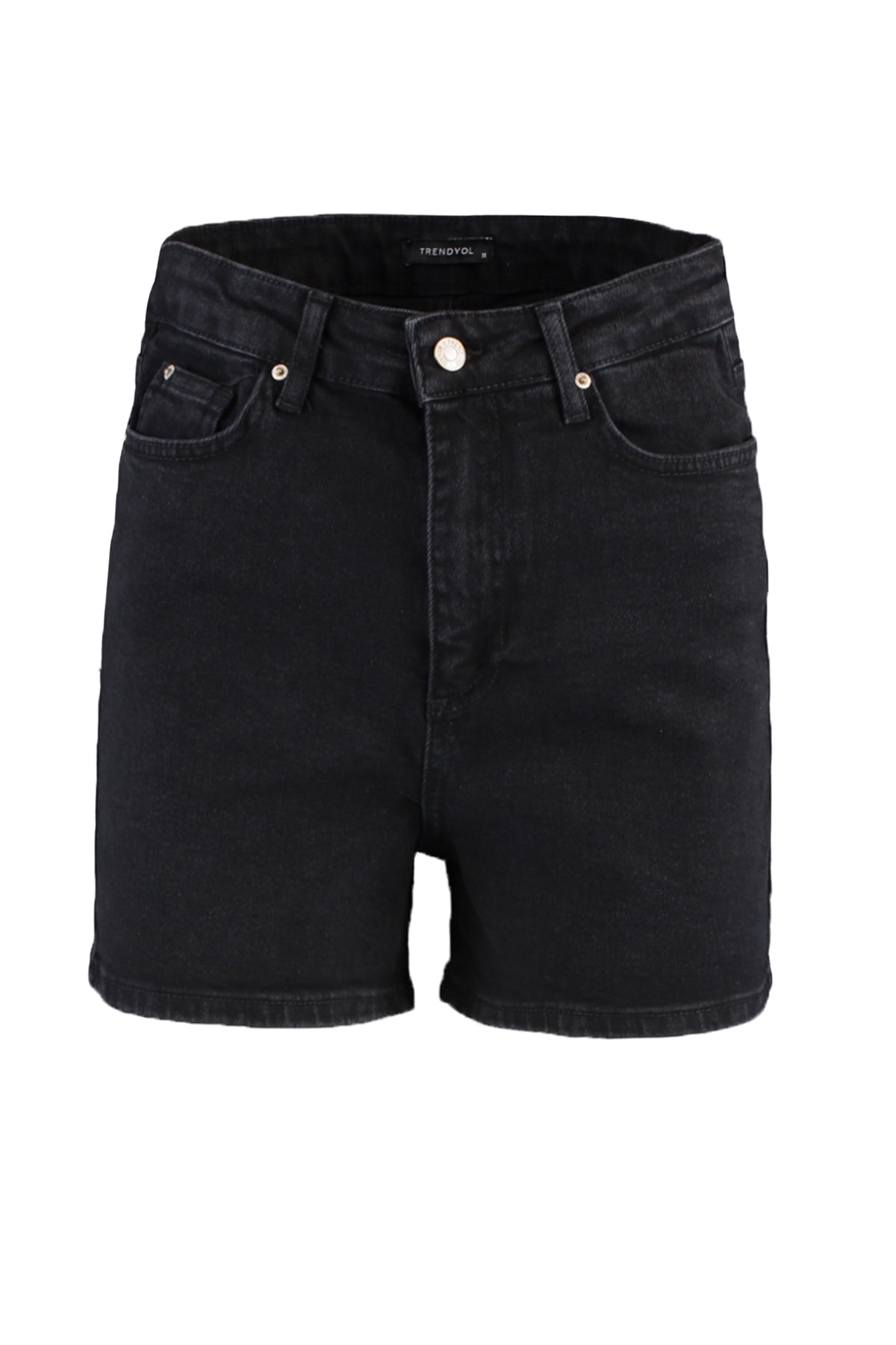 Trendyolmilla  Siyah More Sustainable Yüksek Bel City Boy Comfort/Esnek Denim Şort TWOSS20SR0210 - Görsel 9