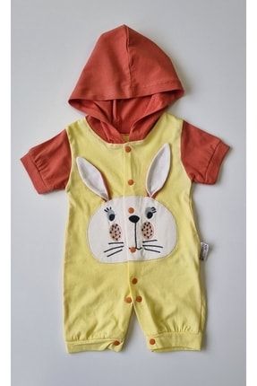Kapşonlu Tavşan Işlemeli Yarım Kollu Bebek Salopet-turuncu P241S8151