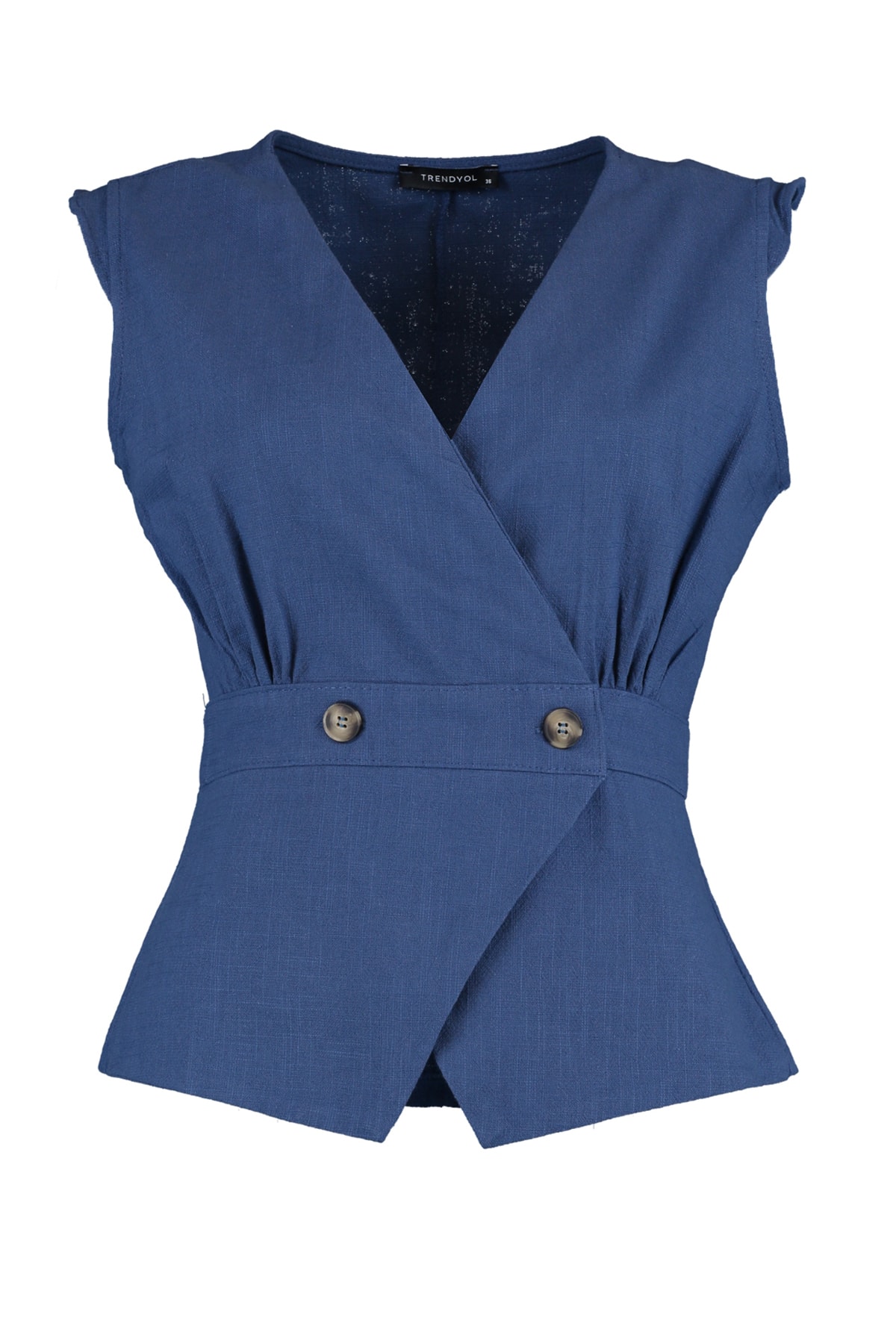 Trendyolmilla  Lacivert Kemik Düğme Detaylı Kruvaze Dokuma Bluz TWOSS20BZ0707 - Görsel 12
