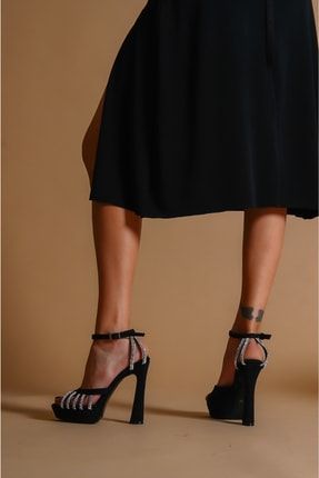 Siyah Süet Taş Detaylı Tasarım Kadın Ayakkabı Melanie 996-01