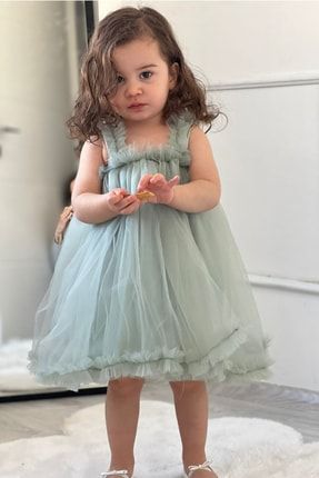 Prenses Kız Çocuk Parti Elbisesi Doğum Günü Kıyafeti - Su Yeşili MEQ00001MQ