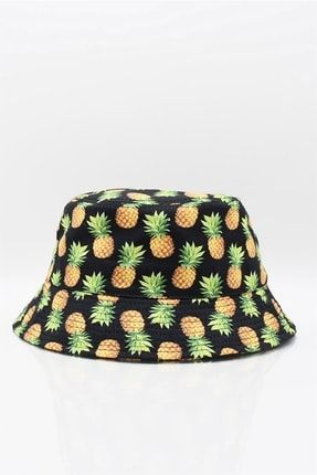 Baskılı Ananas Desenli Balıkçı Şapka Yazlık Seyahat Outdoor Bonnet Beanie Kova Şapka Siyah TYC00435513679