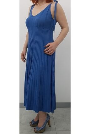 Mavi Ip Askılı Fitilli Elbise 1140