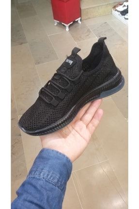 Unisex Delikli Triko Ortopedik Taban Siyah Sneaker Spor Ayakkabı MRD100035