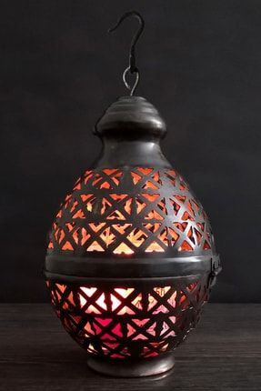 Antik Bakır Dekoratif Mum Feneri Şamdan Mumluk 19cm dop12337449igo