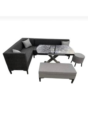 Modern Pedli 160x160 Cm Mutfak Köşe Takımı Cam Masalı + Puflu EV392-2
