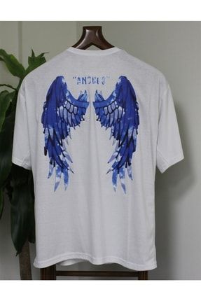 Mavi Kanat Angel Baskı Oversize T-shirt ZEYKON-1026-Mavi Kanat Angel