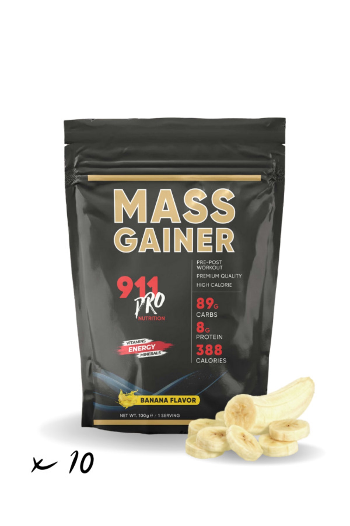 911 Pro Nutrition Mass Gainer Muz Aromalı 10 X 100gr (1000gr)