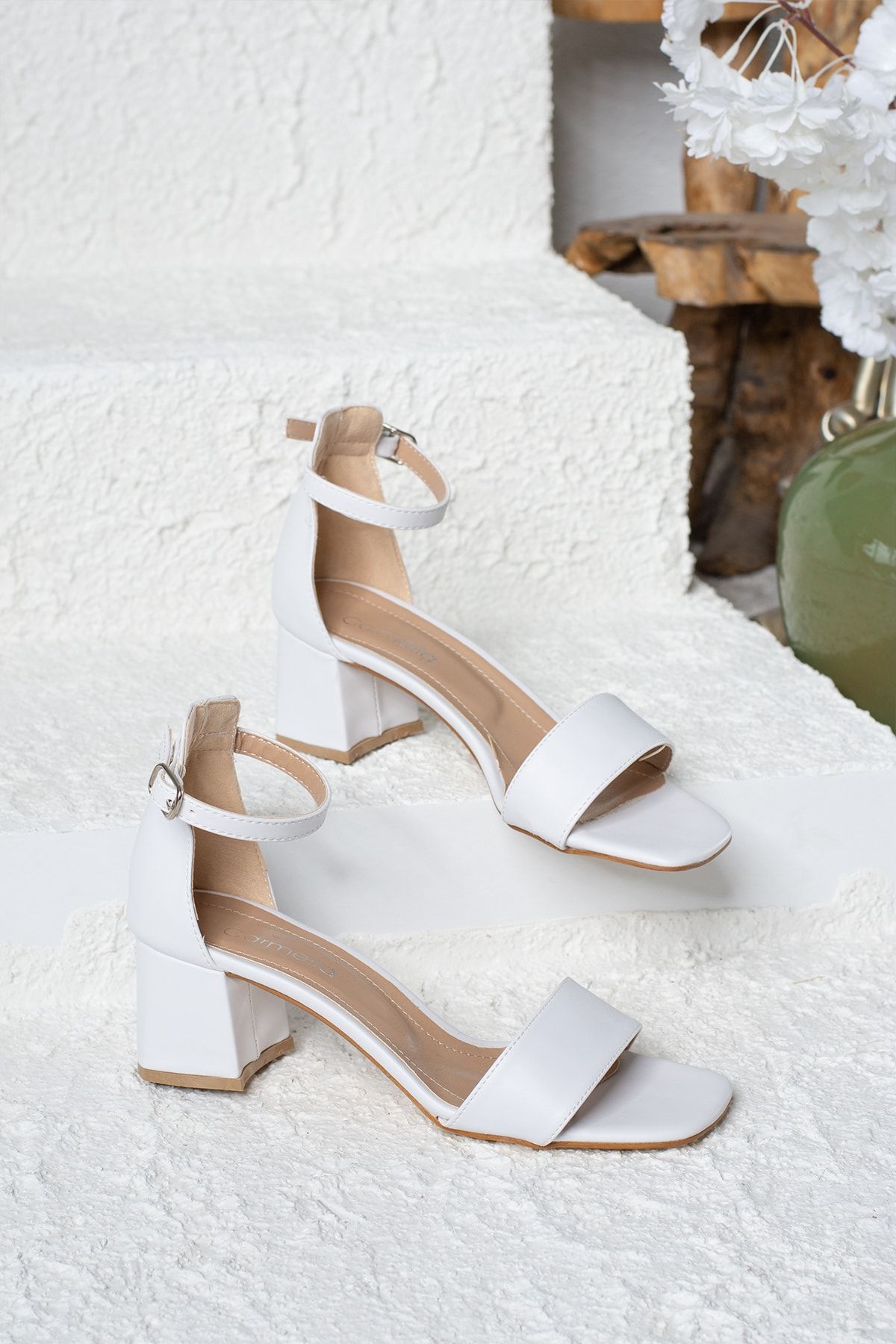 White thick shop strap sandals