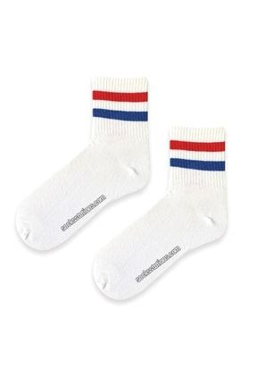 Çizgili Desenli Renkli Kısa Çorap - Kolej Çorap Modelleri SS0CC