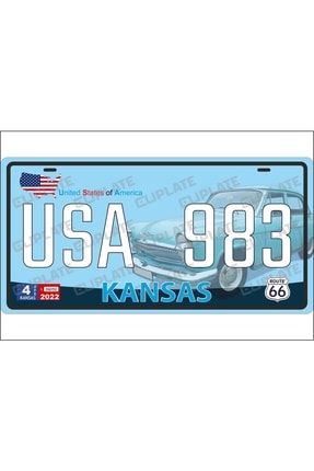 Amerika Eyaletleri Kabartmalı Dekoratif Metal Plaka KANSAS_0125