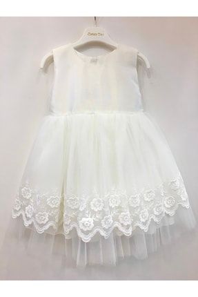 Chaton Dor Kız Çocuk Kırık Beyaz Tüllü Elbise 5169