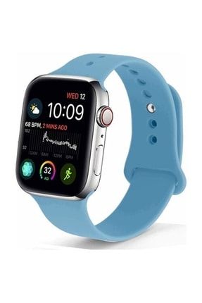 Apple Watch 2 3 4 5 6 Se 38 Uyumlu Açık Mavi Spor Kordon Silikon Kayış 40 mm HappyCase-Silikon38mm