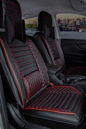 Seat Ibiza Uyumlu Lüx Serisi Deri Siyah-kırmızı Oto Koltuk Kılıfı 5li Takım Set PL688269613020