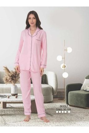 Kadın Pembe Önden Düğmeli Uzun Kollu Hamile Lohusa Effort Pijama Takımı 8097