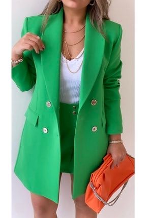 Şal Yaka Ceket Elbise Yeşil STK2112