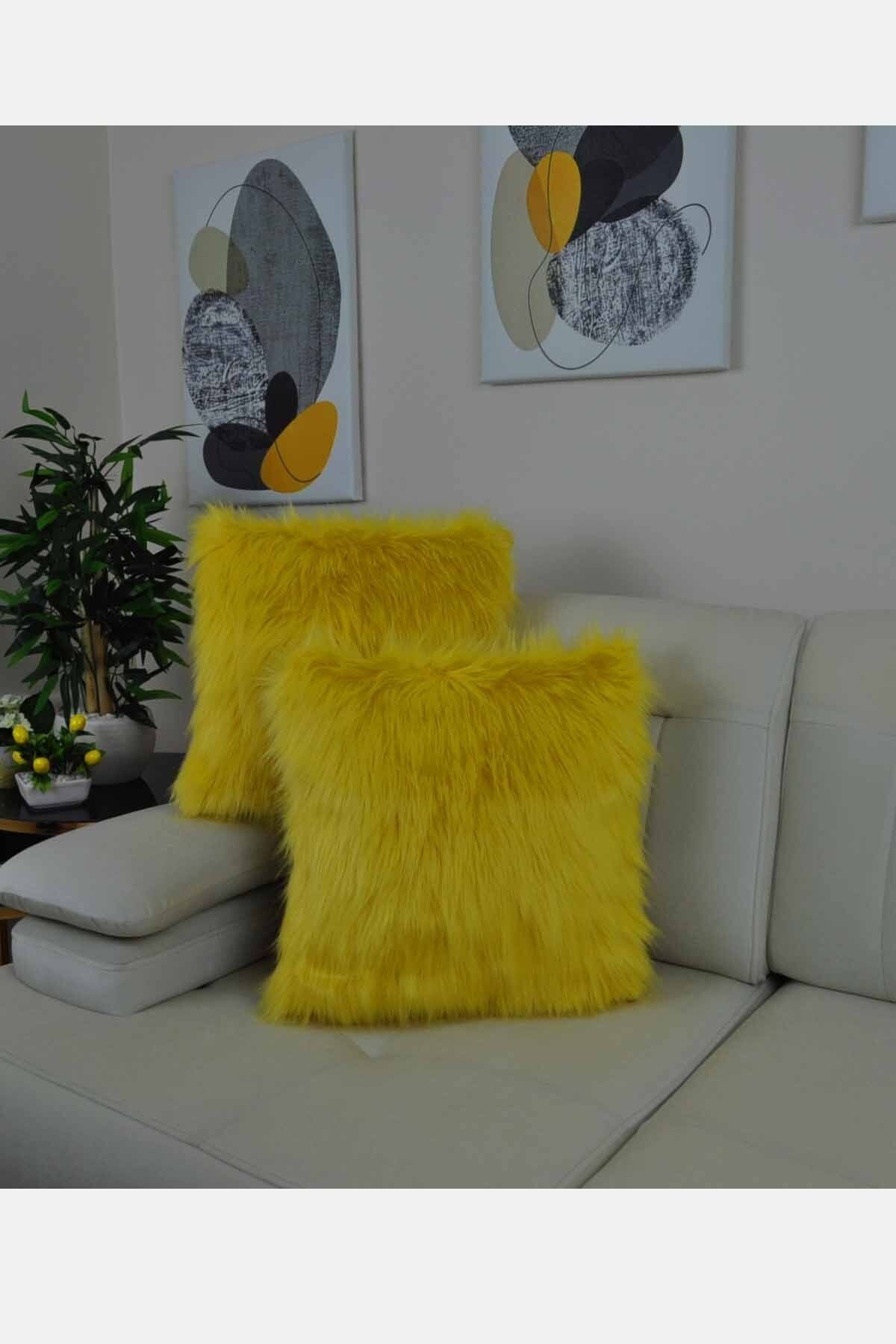 Paris Life-Plush Throw Pillow Cover Imported Premium Fabric - Yellow 2