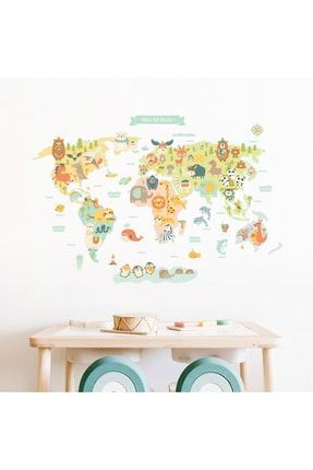 Hayvanlar Alemi Dünya Haritası Ingilizce Duvar Sticker-küçük Boy S050-E-K