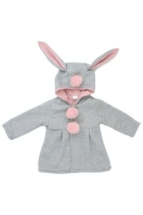 Çocuk Ponponlu Tavşan Kapüşonlu Pamuklu Ceket M-PNPNCKT-003