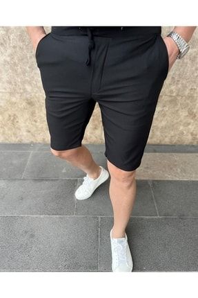 Erkek Jogger Siyah Kısa Şort Pantolon Slim Fit | PRA-5939857-153822