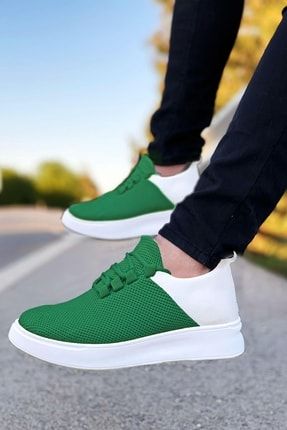 Beyaz Yeşil Triko Ayakkabı BIGKING02036