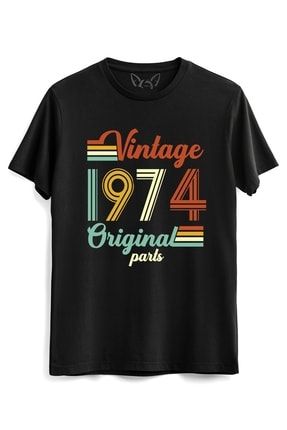 Vintage 1974 Original Parts Siyah Unisex Tshirt 93904