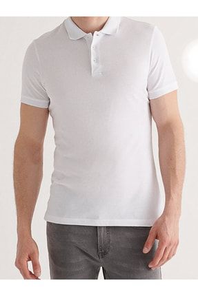Erkek Beyaz Polo Yaka %100 Pamuk Düz T-shirt İSM99922